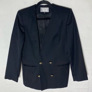 Vintage Suitsme Black Double Breasted Blazer W Shoulder Pads 8